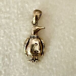 Penguin Pendant, 2 sided, articulated, silver & gold tones 70's